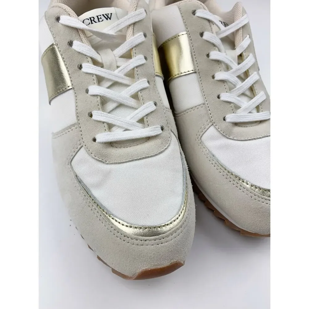J Crew Trainers Metallic Colorblock Cream Gold Sneakers Retro Casual Women's 10
